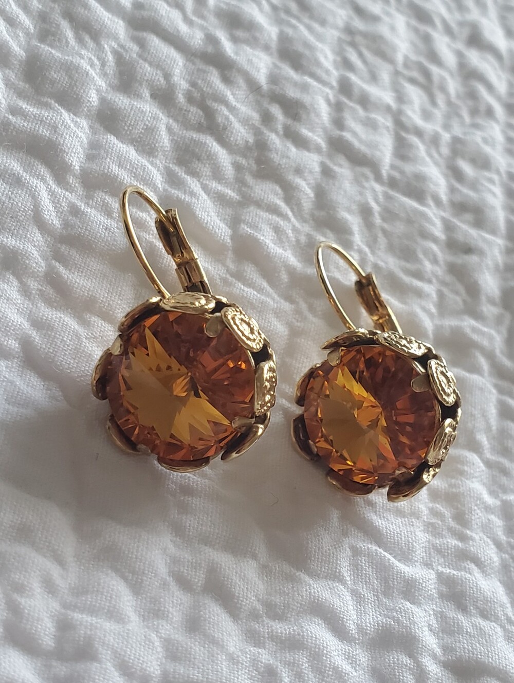Made In Italy Gold-Tone Amber Crystal Drop Lever Back Earrings